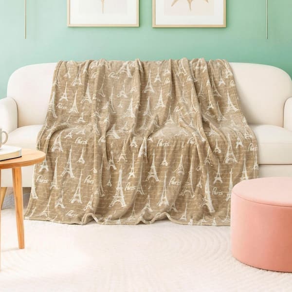 Paris Prose Taupe Oversized Plush Polyester Throw Blanket