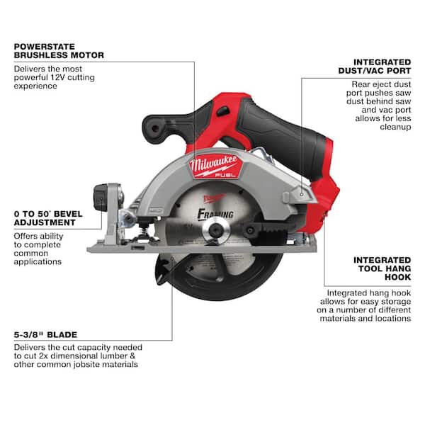 Milwaukee - M12 FUEL 12V Lithium-Ion Brushless 5-3/8 in. Cordless Circular Saw (Tool-Only)