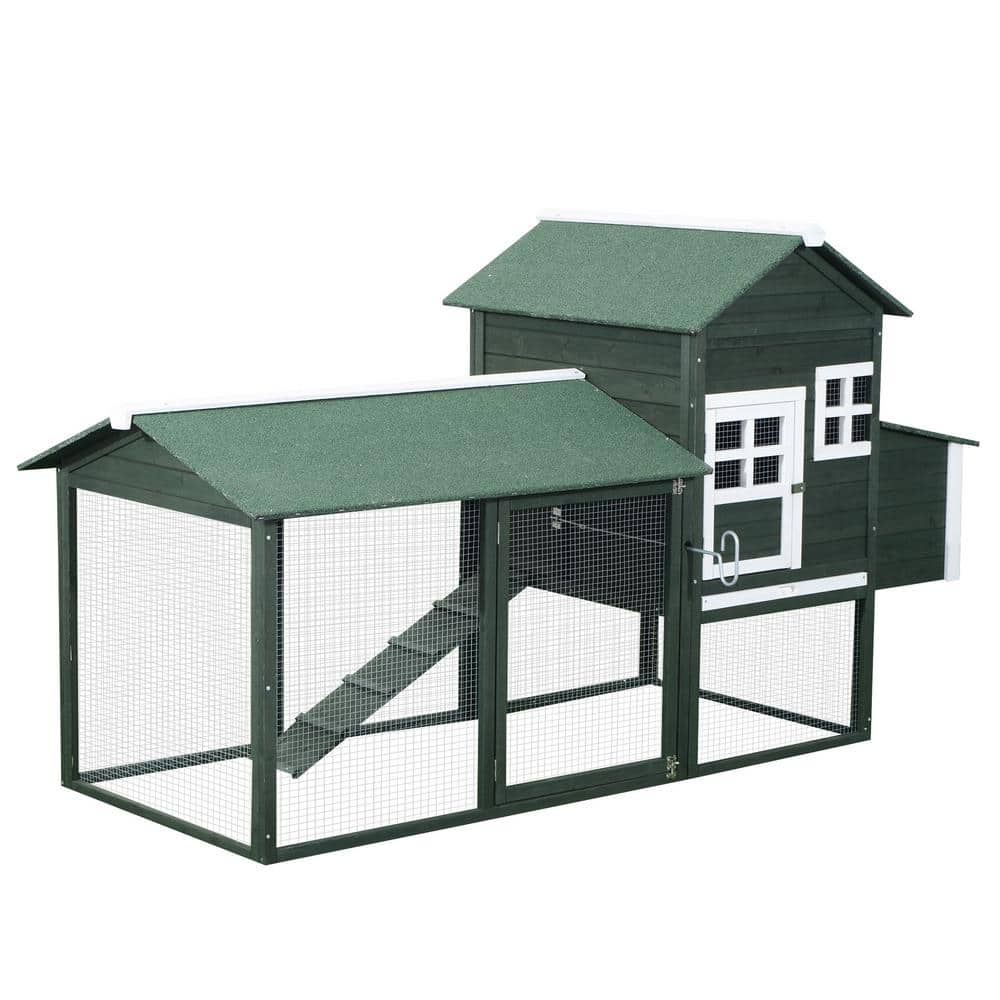 84 in. Green Wooden Chicken House 1/2000-Acre In-Ground Chicken Coop w/Cove