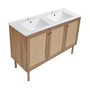 Classe 48 in. Double Basin Bathroom Vanity in Brown Oak with White Ceramic Sink Top