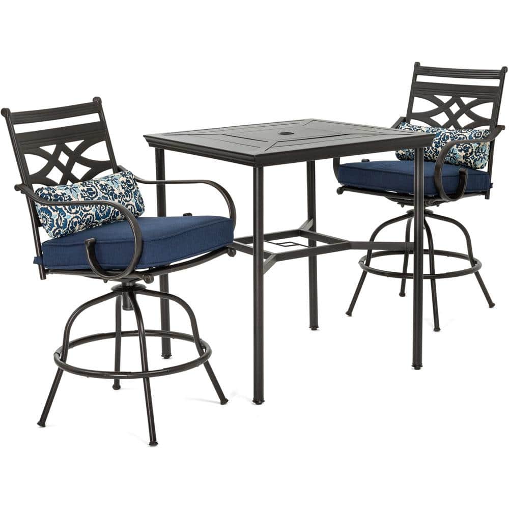 Elegant Navy Blue 3-Piece High-Dining Patio Set with Swivel Chairs