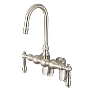 2-Handle Wall-Mount Vintage Gooseneck Claw Foot Tub Faucet with Lever Handles in Brushed Nickel