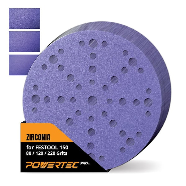 6 in. 49 Holes Zirconia Hook and Loop Sanding Disc, 50 Each of 80/120/220 Grit for Festool Random Orbital Sanders, 150PK