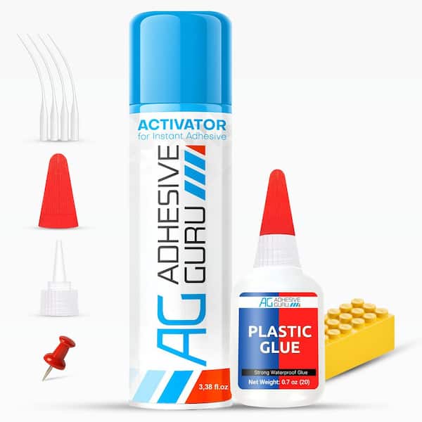 AG Plastic Glue 0.7 oz. with Activator Spray 3.38 fl oz.-Clear Fast Drying CA Super Glue Set for DIY Plastic Repairs