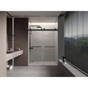 Moray 44 in. to 48 in. W x 76 in. H Double Sliding Frameless Shower Door in Matte Black with Clear Glass