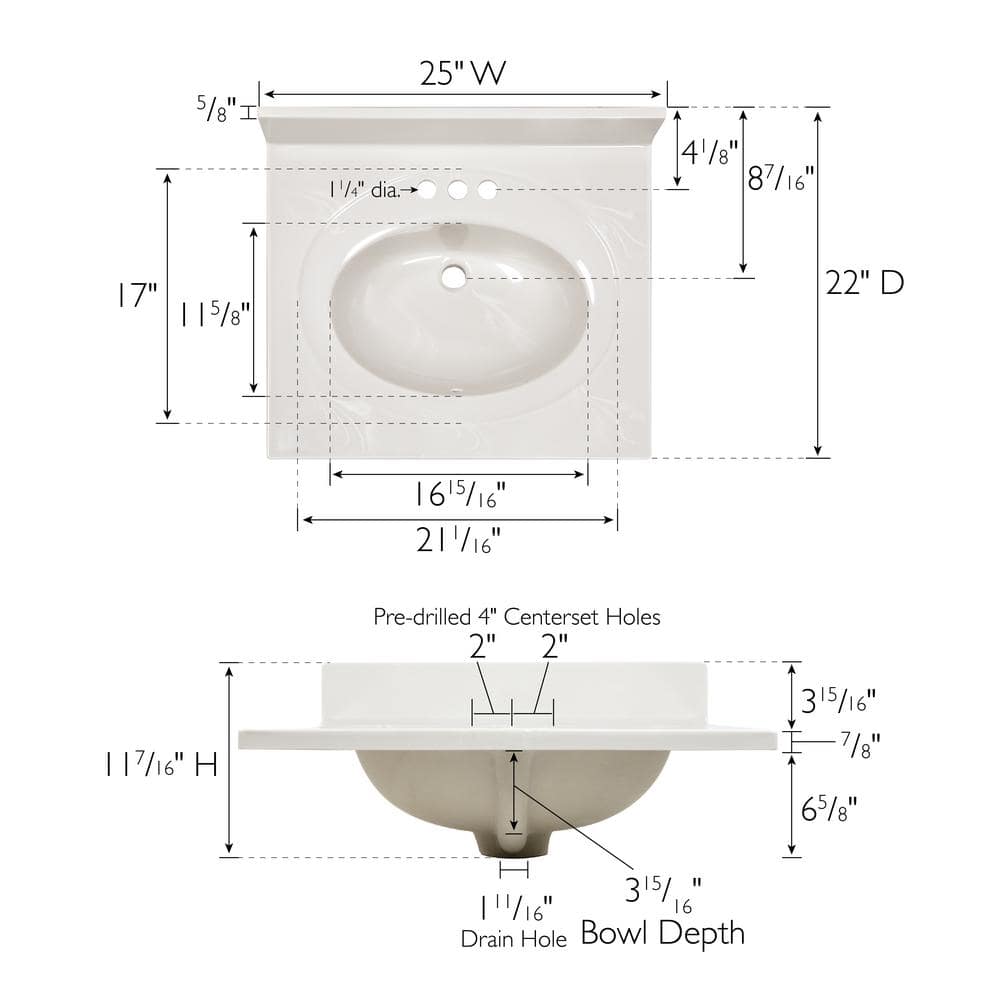 Ivory Swirl Cultured Marble Vanity Top with Backsplash, 25-Inch