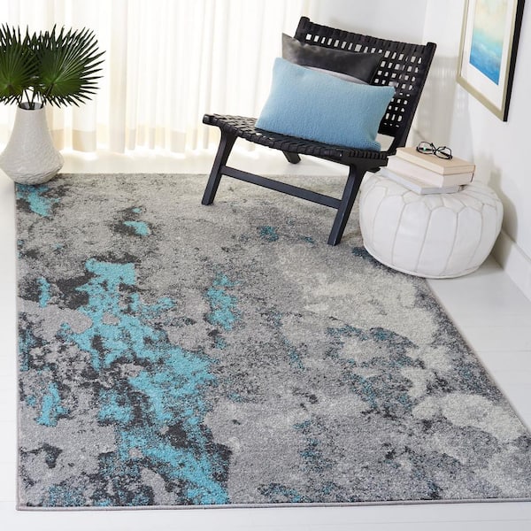 Adirondack Turquoise/Gray 5 ft. x 8 ft. Distressed Abstract Area Rug