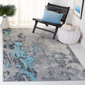 Adirondack Turquoise/Gray 6 ft. x 6 ft. Distressed Abstract Square Area Rug