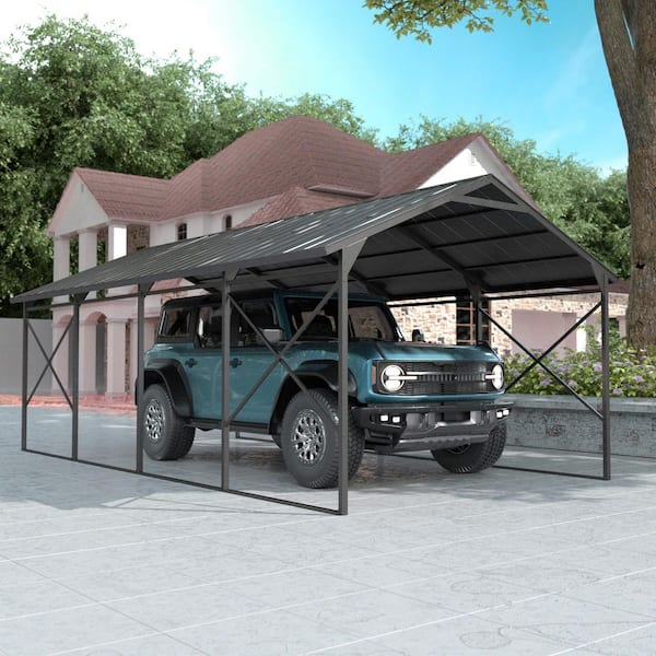 12 ft. W x 22 ft. D Gray Metal Carport, Car Canopy and Shelter