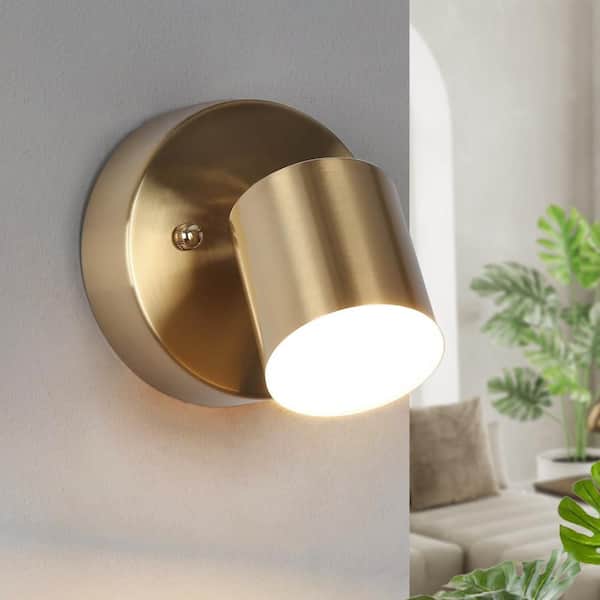 4.7 in. 1-Light Transitional Brass-Plated LED Wall Sconce Lighting, Mid-Century Wall Light Fixture with Acrylic Shade