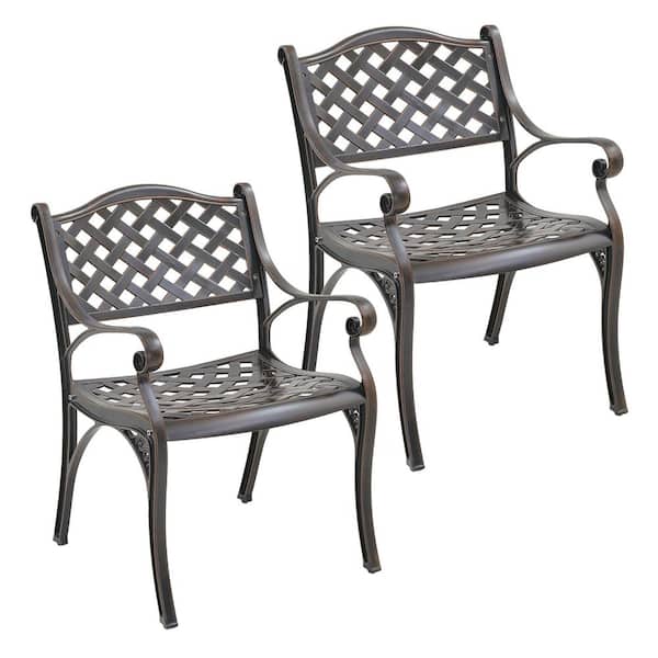Elegant Cast Aluminum Ergonomic Outdoor Dining Chair in Antique Bronze, for (Set of 2)