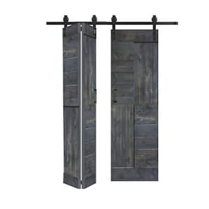 S Style 60in.x84in.(15''X84''X4panels) Carbon Gray Solid Wood Bi-Fold Barn Door With Hardware Kit -Assembly Needed
