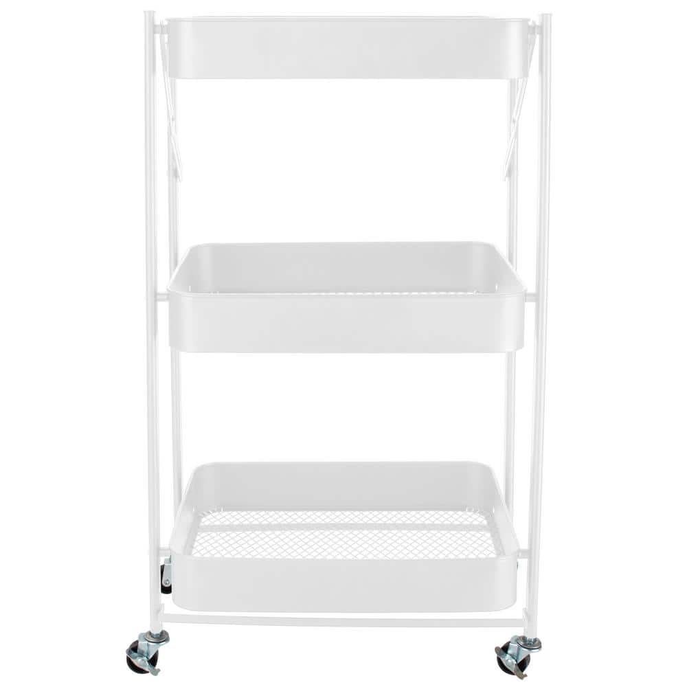 White 3-Tier Metal Folding Utility Rolling Storage Cart