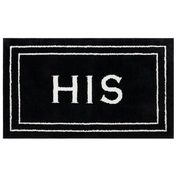 His 24 in. x 40 in. Ebony Black Polyester Machine Washable Bath Mat