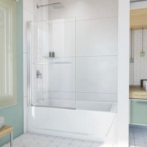 Aqua-Q Swing 34 in. W x 58 in. H Pivot Frameless Tub Door in Chrome with Clear Glass