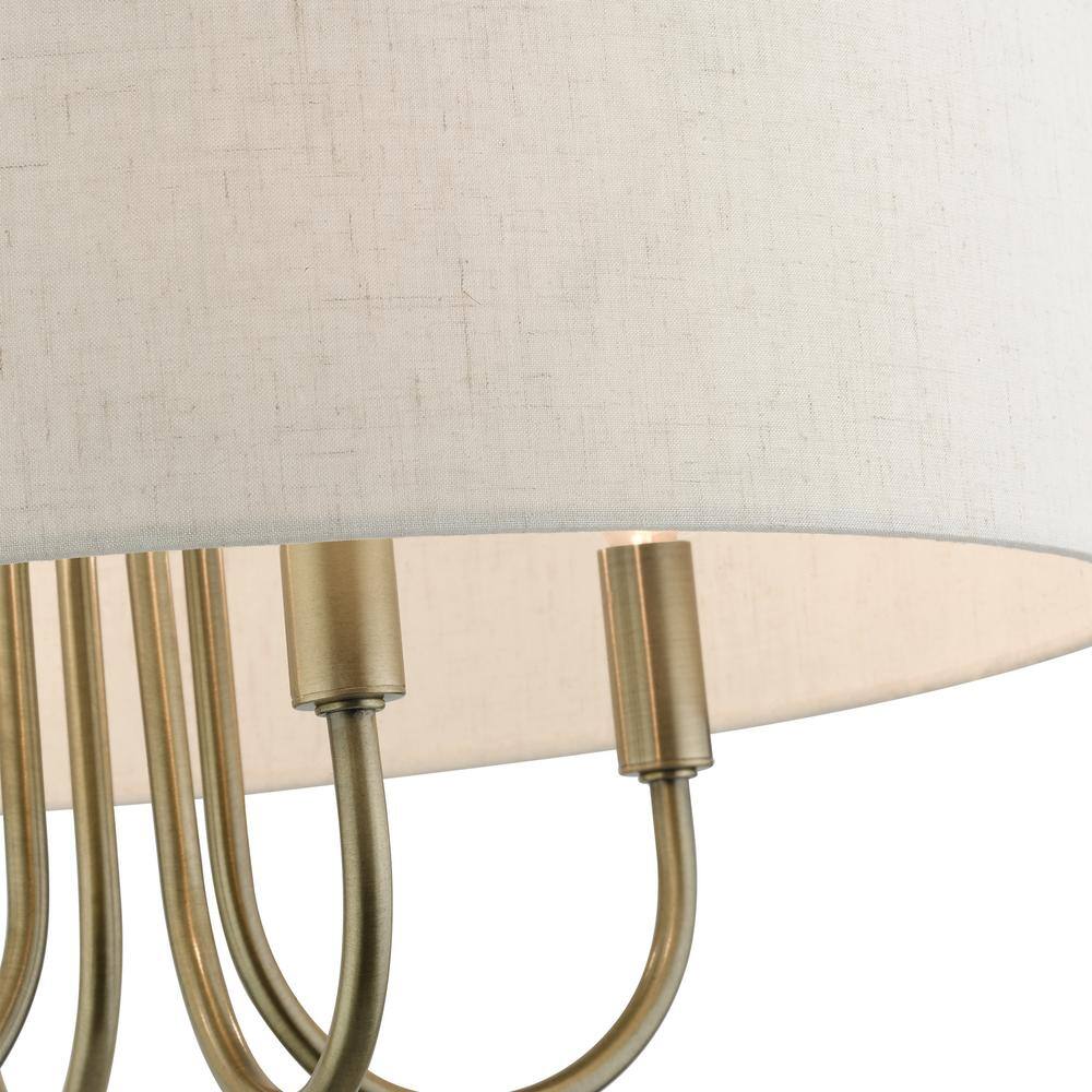 Elegant Antique Brass Drum Pendant Chandelier with Oatmeal Shade