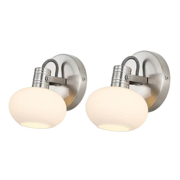 WINGBO 4.7 in. 1-Light Nickel and White Bathroom Vanity Light Fixture with Glass Shade (Set of 2)