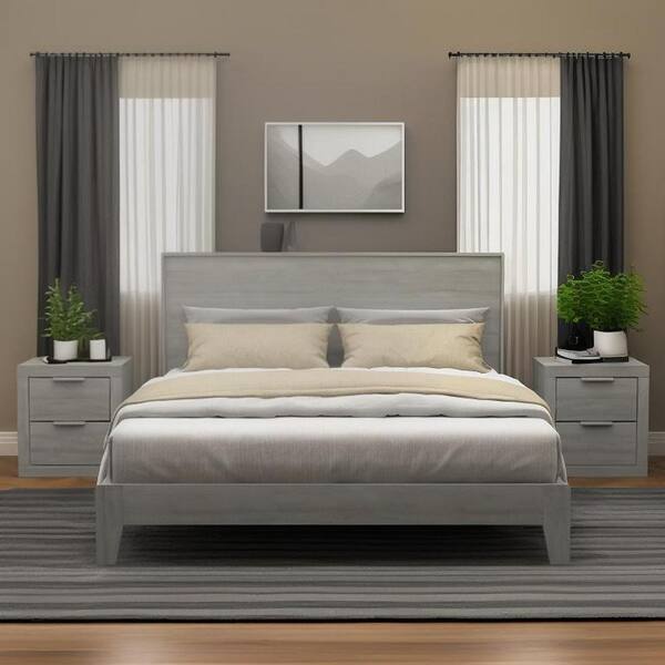 GALANO Payne Luxe 3-Piece Dusty Gray Oak Queen Wood Bedroom Set with Harlowin Nightstand