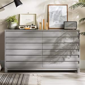 58 in W. 6 Drawer Grey Solid Wood Modern Panel Dresser