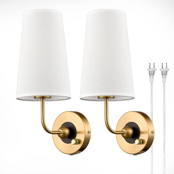 CLAXY 11.02 in. 2 light Gold Modern Wall Sconce with Fabric Shade