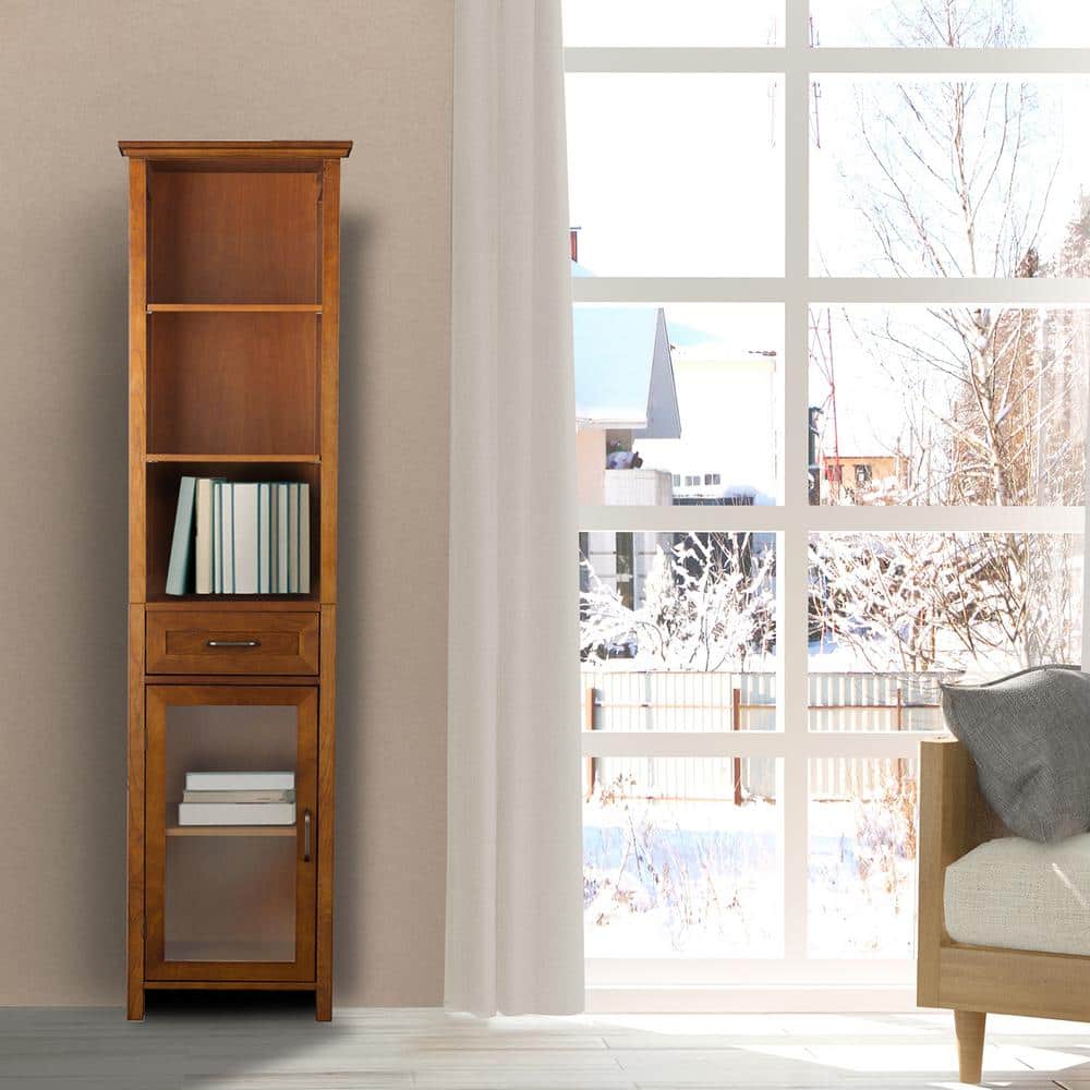 Avery Classic 65" Brown Oak Veneer Freestanding Cabinet with Adjustable Shelving
