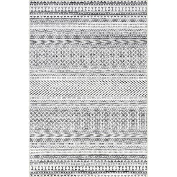 nuLOOM Kira Grey 9 ft. 6 in. x 13 ft. 6 in. Machine Washable Tribal Geometric Area Rug