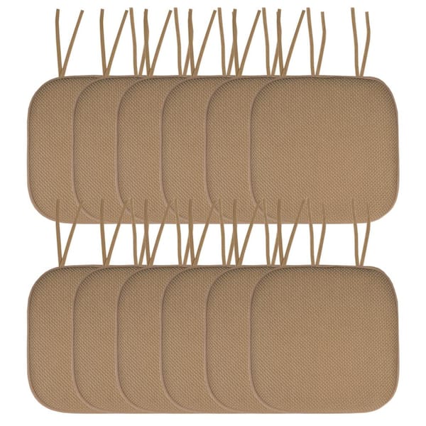 Sweet Home Collection Honeycomb Memory Foam Square 16 in. x 16 in. Non-Slip Back Chair Cushion with Ties (12-Pack), Taupe