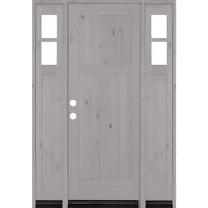 60 in. x 96 in. Knotty Alder 3 Panel Right-Hand/Inswing Clear Glass Grey Stain Wood Prehung Front Door with Sidelites