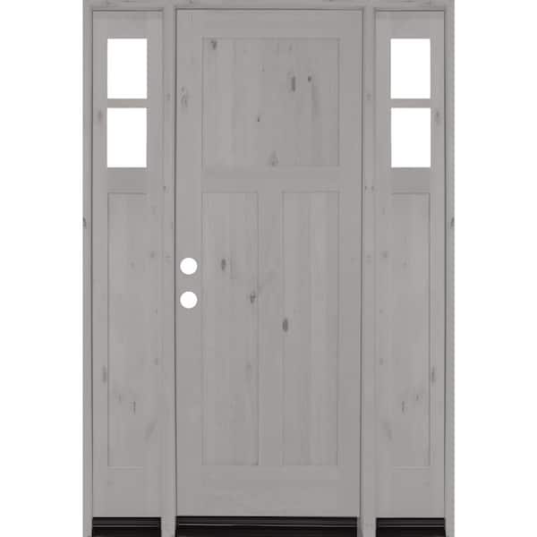 Krosswood Doors 64 in. x 96 in. Knotty Alder 3 Panel Right-Hand/Inswing Clear Glass Grey Stain Wood Prehung Front Door with Sidelites
