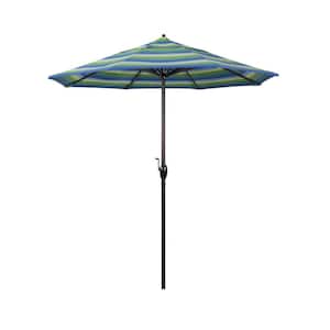 7.5 ft. Bronze Aluminum Market Auto-Tilt Crank Lift Patio Umbrella in Seville Seaside Sunbrella