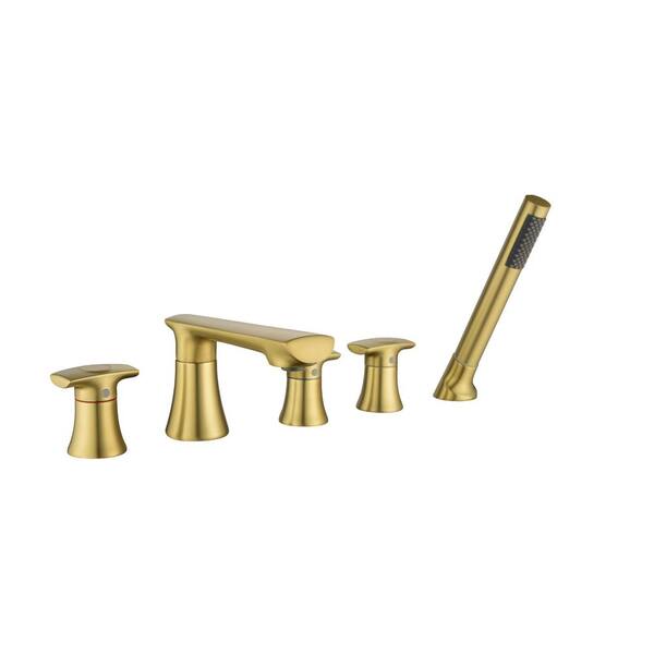 Aosspy Modern 3Handle Roman Tub Faucet with Hand Shower in Brushed Gold AS8604 The Home Depot