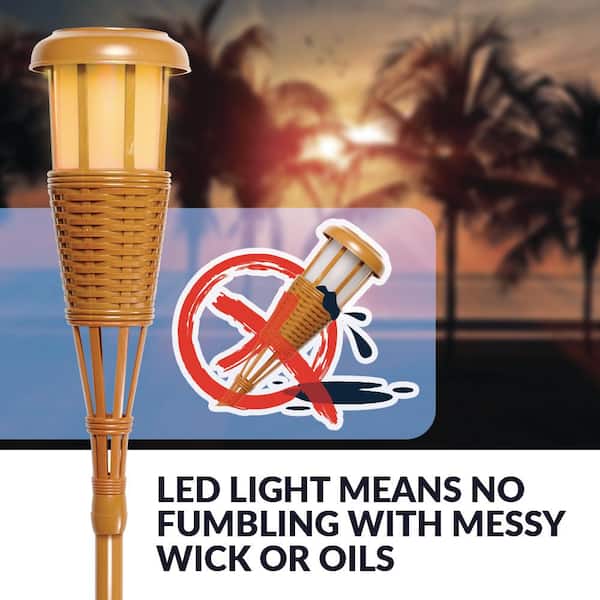 Bamboo Colored LED Solar Flame Torch Weatherproof Dusk To Dawn Realistic Effect 