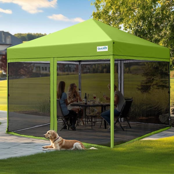 10 ft. x 10 ft. Pop up Screened Canopy Tent with Mosquito Netting, Portable Easy Up Outdoor Screen House Shelter-Green