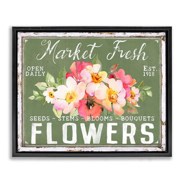 Antique Market Fresh Flowers by Creatif Belle Black Floater Frame Nature Graphic Art Print 25 in. x 31 in.