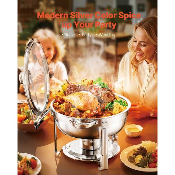 Chafing Dish Buffet Set, 5 qt. 4-Pack, Silver, Stainless Steel Chafing Dishes and Accessories, Round Catering Warmer
