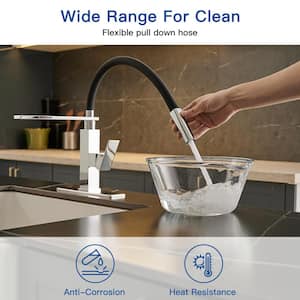 Single-Handle Pull-Down Sprayer 1 Spray High Arc Kitchen Faucet With Deck Plate in Polished Chrome