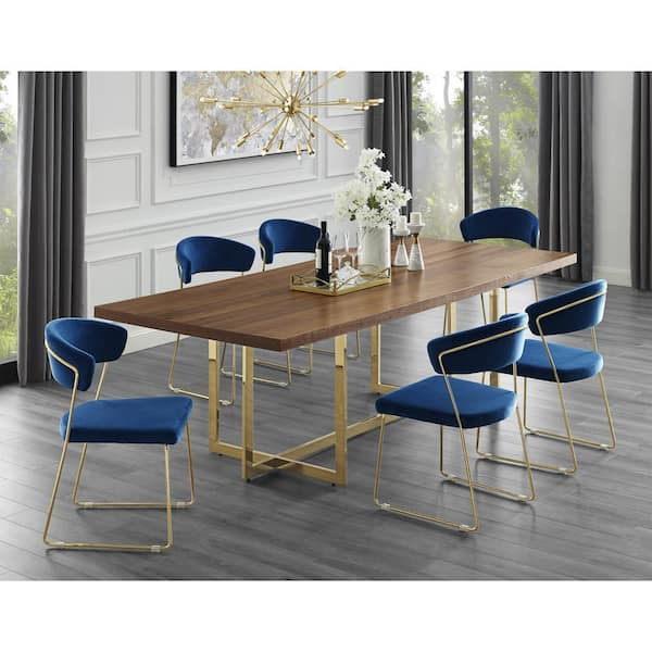 Inspired Home Davian 94.5 in. Walnut Wood Veneer Dining Table with Gold Metal Legs