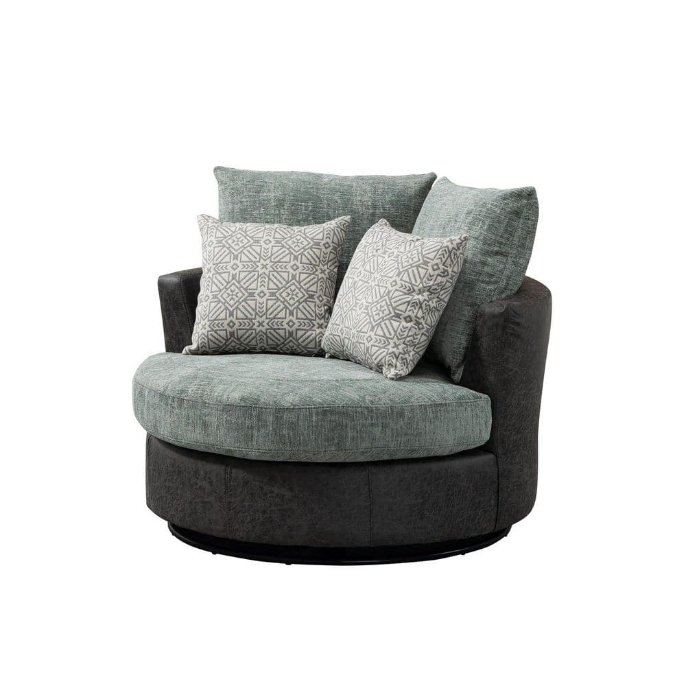 Green Round Swivel Accent Barrel Chair with 4 Pillows D W129852807 The Home Depot