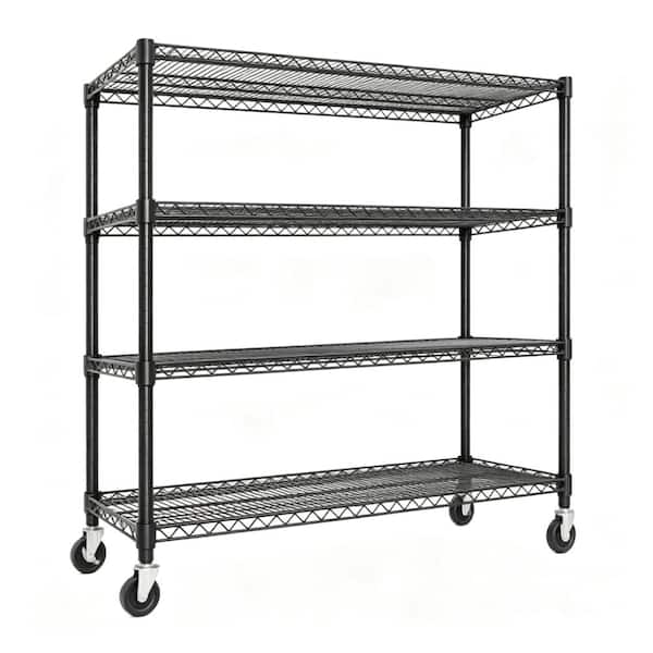 Heavy‑Duty 4‑Tier Rolling Wire Shelving Unit,71.8"H×59"W×17.7"D,2640‑lb with Casters & Leveling Feet