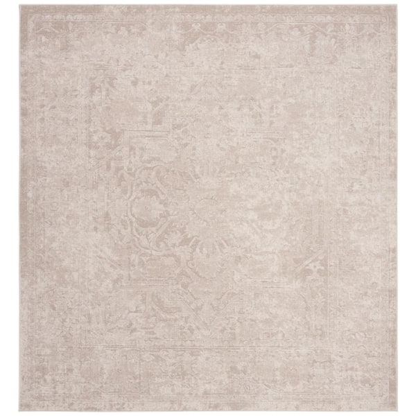 SAFAVIEH Reflection Cream/Ivory 5 ft. x 5 ft. Border Floral Square Area Rug