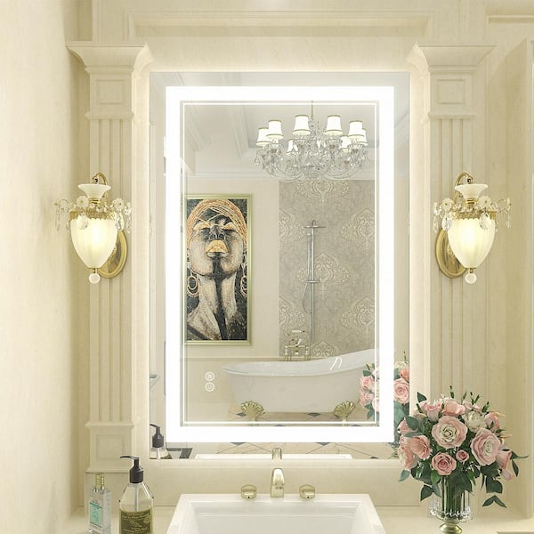 Apmir 24 in. W x 36 in. H Rectangular Frameless 192 LEDs/m Front Lighted Anti-Fog Tempered Glass Wall Bathroom Vanity Mirror