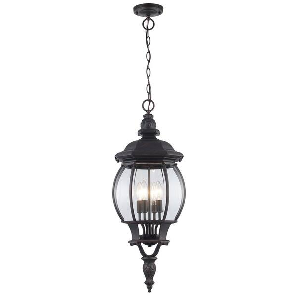 Bel Air Lighting Parsons 4-Light Rust Hanging Outdoor Pendant Light Fixture with Clear Glass