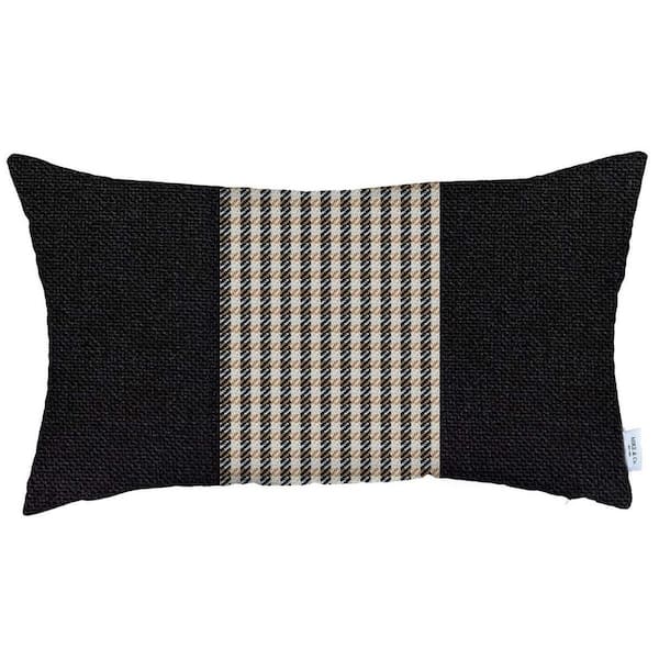 HomeRoots Black, Tan, White Geometric Polyester 12 in. x 20 in. Throw Pillow