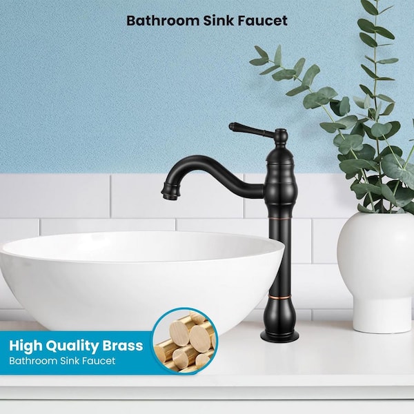 Single-Handle Single Hole Swivel Spout Bathroom Vessel Sink Faucet With Pop-up Drain Assembly in Oil Rubbed Bronze