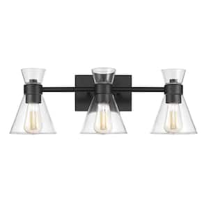 Bailey 23.5 in. 3-Light Matte Black Vanity Light with Clear Glass Shades