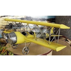 21 in. x  9 in. Metal Yellow Airplane Wall Decor with Chain Hanger