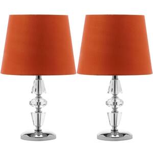 Crescendo 15 in. Clear Tiered Crystal Table Lamp with Orange Shade (Set of 2)