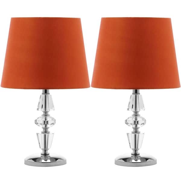 SAFAVIEH Crescendo 15 in. Clear Tiered Crystal Table Lamp with Orange Shade (Set of 2)