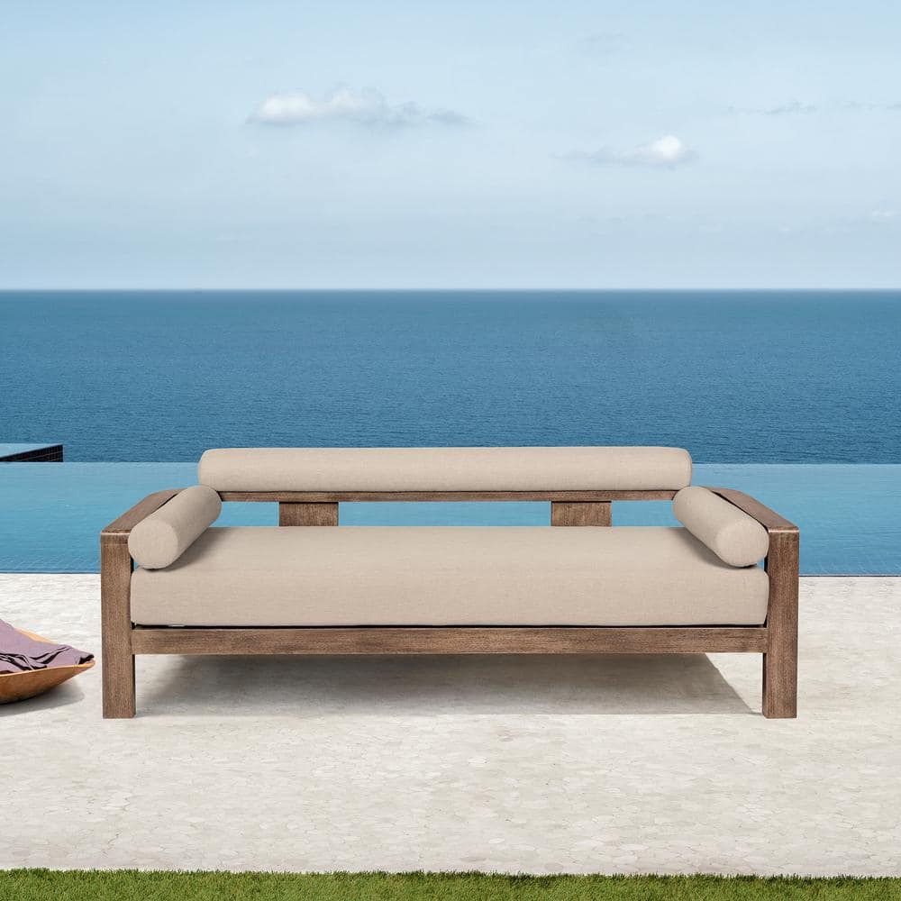 Relic Light Brown Eucalyptus Wood Outdoor Couch with Taupe Cushions