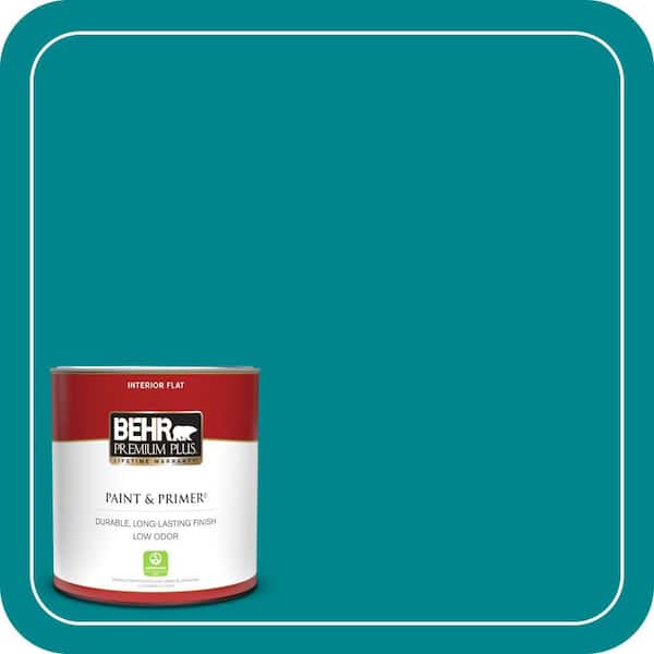 BEHR PREMIUM PLUS 1 qt. #500B-7 Tucson Teal Flat Low Odor Interior Paint & Primer